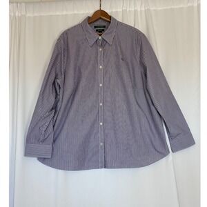Lauren Ralph Lauren Womens 3X Purple White Striped Non-Iron Cotton Button Down